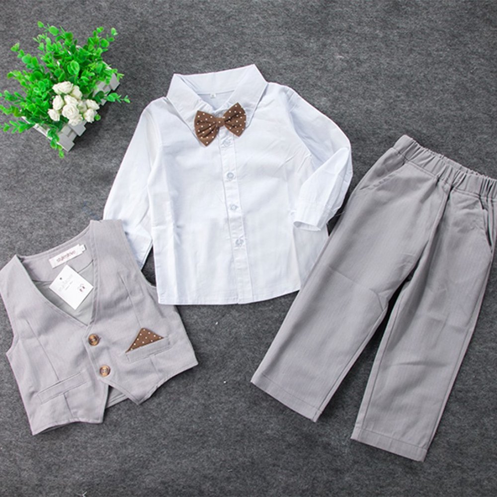 Grey-White Tuxedo Formal Suit 4-Piece Boy Outfit